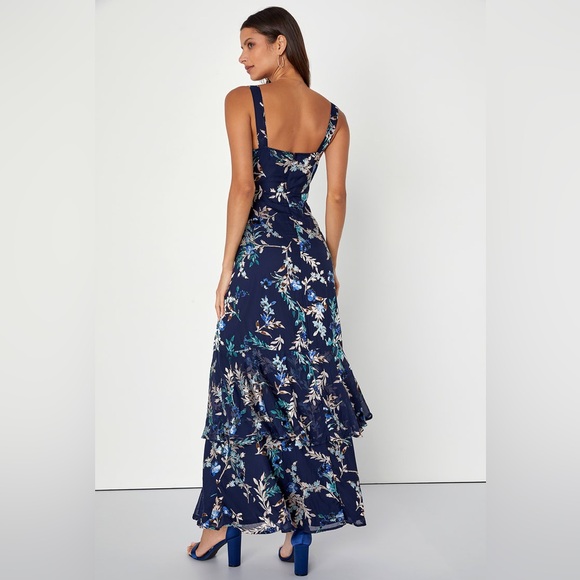 Lulu's Stunning Sweetness Floral Navy Blue Floral Burnout Maxi Dress - Picture 8 of 9